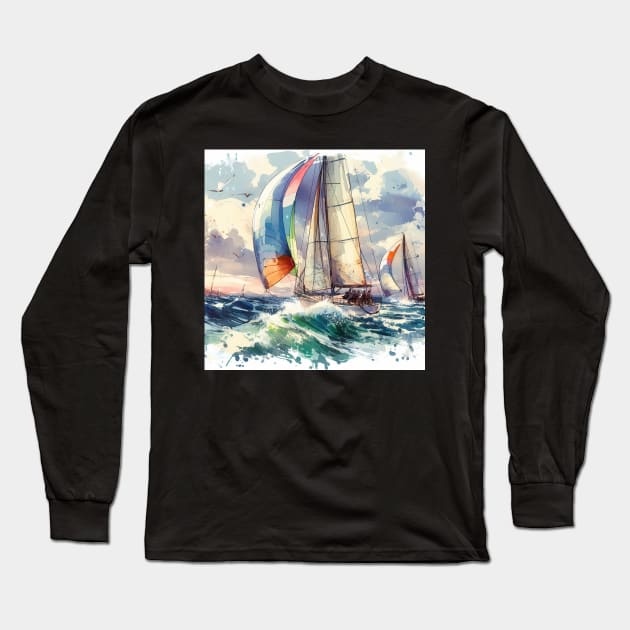 Abstract looking illustration of a sailboat race Long Sleeve T-Shirt by WelshDesigns